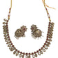 Magenta - Small - Antique Gold Finish Necklace Set with Earrings - AE2402 C 0724