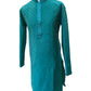 Turquoise Blue - Silky Self Brocade Mens Kurta Set - Wedding Sangeet Mehendi Haldi - SHU2308 KT 0923