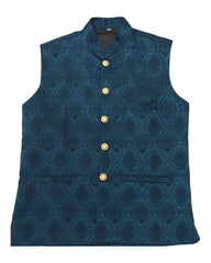 Teal Blue - Benarasi Handloom Brocade Mens Waistcoat - KCS2302 KK 0923