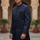 Navy Blue - Rich Banarasi Brocade - Sherwani with Black Hand Embroidery - BS1025 02RP26