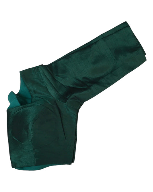 Bottle Green - Silky Saree blouse with cups,  Long Sleeves, High Back - 42" - UK Stock - Quick Delivery - RNK - R231F-A