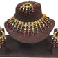 Maroon - Large Size Antique Gold Finish Necklace Set with Earrings - HB999  KT 0424