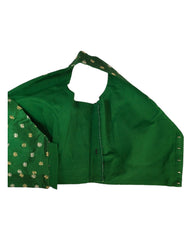 Green - Gold / Silver Embroidery Silky Saree blouse with cups,  Sleeveless - 38