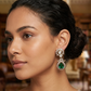 Green - Small - Antique Gold Finish Traditional Earrings - Bollywood - Weddings - 15ER715 07J26