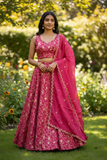 Magenta / Fuchsia - Banarasi Brocade Silky Lehenga Set - Mehndi / Sangeet / Bridesmaids / Weddings / Garba  - Size UK 12 (38" Bust) Adjustable to Size 14 - UK Stock - 24h Dispatch - AF2601 02VP26