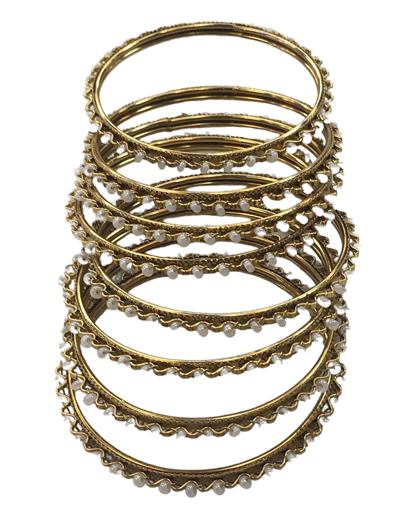 Gold / Pearl - Set of 8 Stone Bangles - Antique Gold Finish - JAN5310 Kp 0923