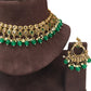 Green - Large Size Antique Gold Finish Necklace Set with Earrings - VJY403  C 0424