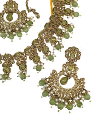 Henna Green - Large Size Necklace Set with Earrings - PRI1752 KK 0424