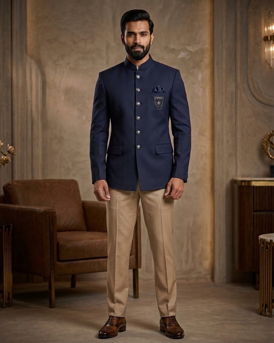 Dark Navy Blue - PREMIUM Slim Fit Mens Nehru / BandhGala / Prince / Chinese Collar Jacket - Fantastic Fit - CS2701 VP