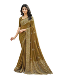 Mustard / Haldi Green - Chiffon Printed Saree with Blouse Piece - UK stock - 24hr Dispatch - LTF106 07KT26