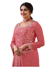 Coral - Simple / Classy Ladies Indian Palazzo Trousers Suit with Printed Dupatta - Size 16 (42