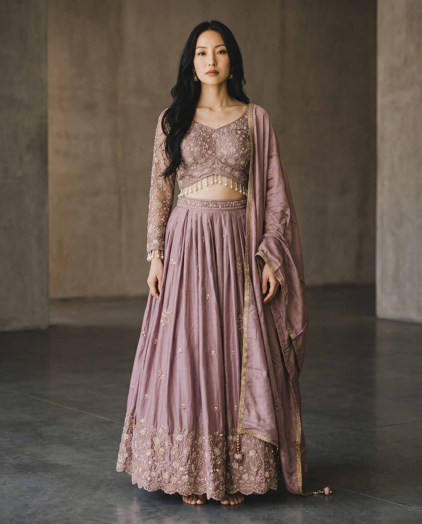 Size UK 14 (40" Bust) Long Sleeves - Pastel Lilac - Silky Lehenga Set - Mehndi / Sangeet / Bridesmaids / Weddings / Garba  - UK Stock - 24h Dispatch - KM- VAN416 07JJ26