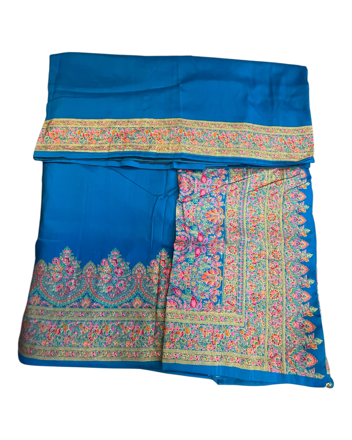 Turquoise Blue - Traditional Block Printed Dupion Silky Saree with Blouse Piece - UK Stock - 2/3 days Delivery  12KC25 K912