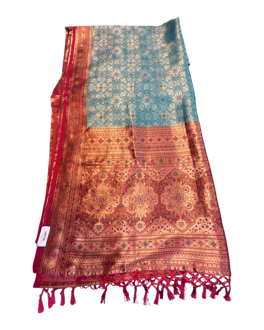 Turquoise - Traditional Handloom Saree with Blouse Piece - UK stock - 24hr Dispatch - SP2626 TV