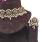 Fuchsia Magenta - Large Size Antique Gold Finish Necklace Set with Earrings - RAK05  VY 0424