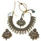 Pearl / Neutral - Large Size Antique Gold Finish Necklace Set with Earrings & Head Piece - Bollywood - AE2514 08KY25