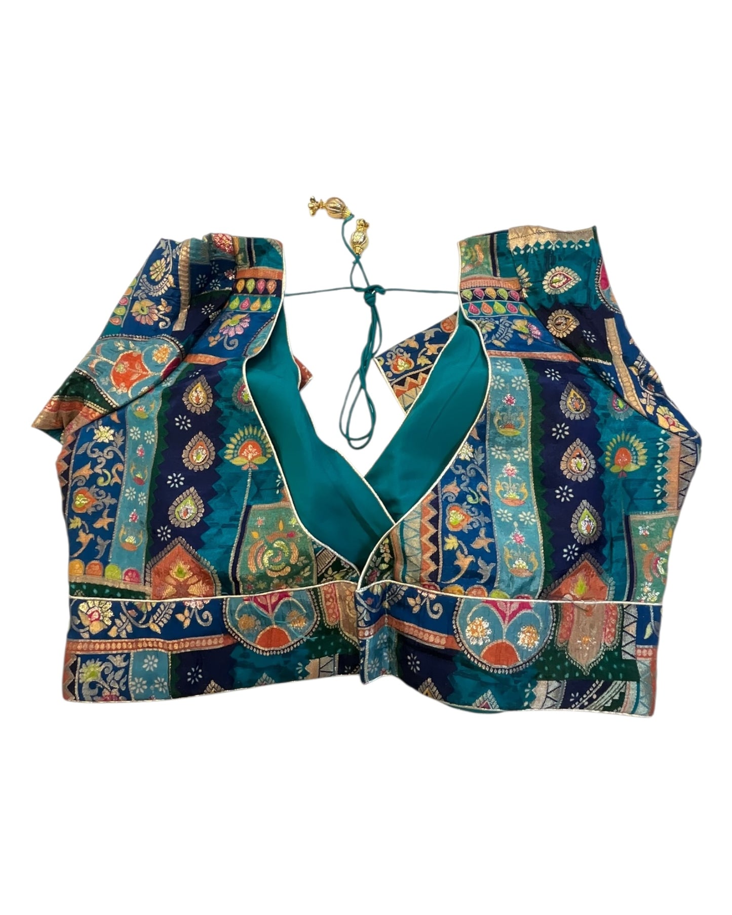 Navy Petrol Blue - Banarasi Brocade Saree / Lehenga blouse - 40" Bust (UK 14) Can be let out to size 16  - VFJ204 01KP25