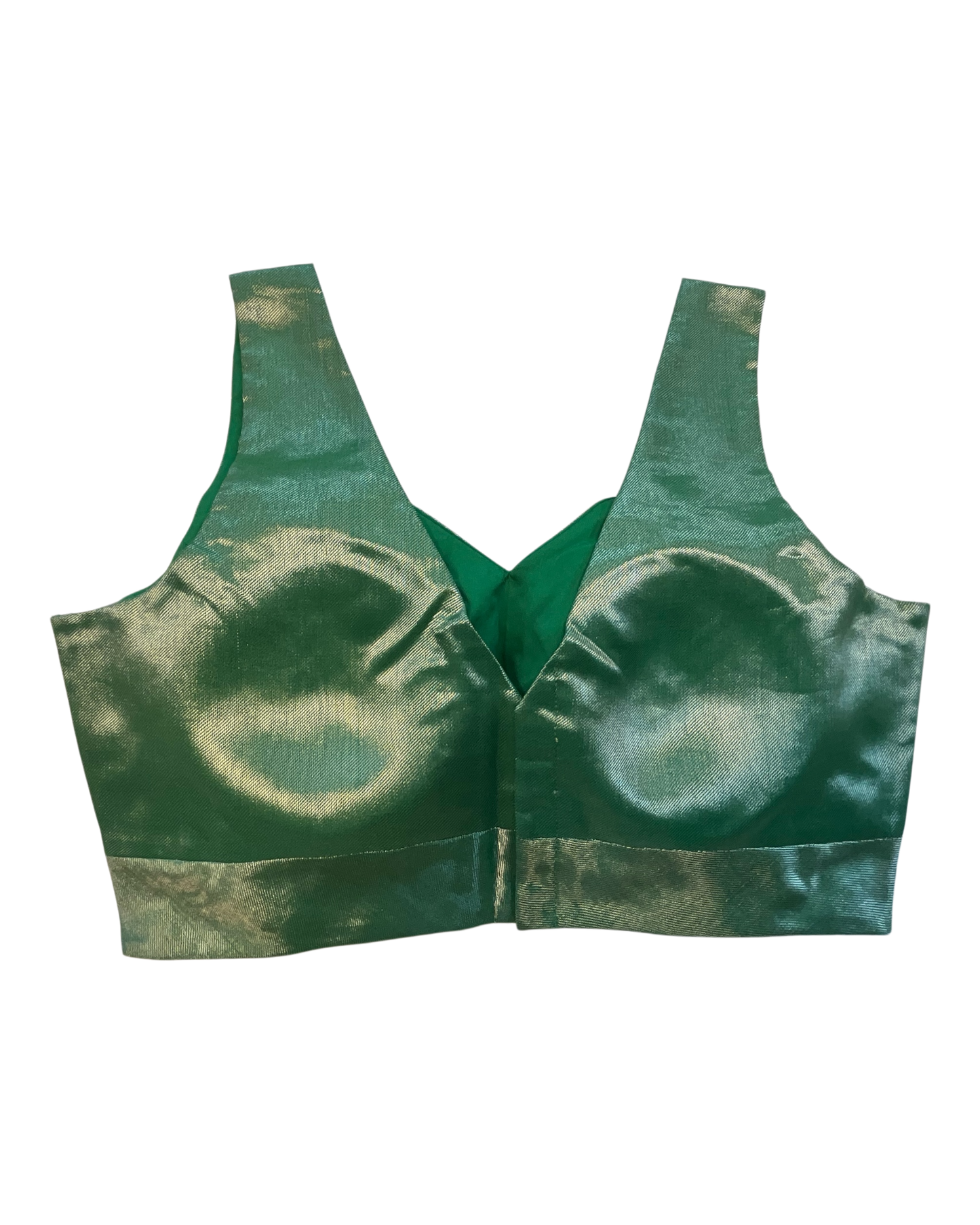 Size 38" / UK 12 - Green - Silky Saree blouse with cups,  Sleeveless - UK Stock - Quick Delivery - RNK - R722A-KY