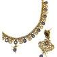 Purple - Small Size Antique Gold Finish Necklace Set with Earrings - Bollywood - AE2518 08A25