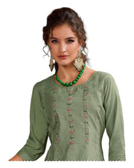 Sage Green- Simple / Classy Cotton Silky Ladies Indian Salwar Suit with Printed Dupatta - LL13805 KA 1123