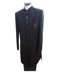 Stunning Double Layered Mens Black Sherwani in Suede - SHU2402 PY 0124