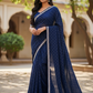 Navy Blue - Fancy Embroidered Saree with Blouse Piece - UK stock - 24hr Dispatch - SP250614 KC