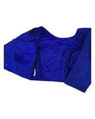 Blue - Silky Saree blouse with cups,  Long Sleeves, High Back - 42