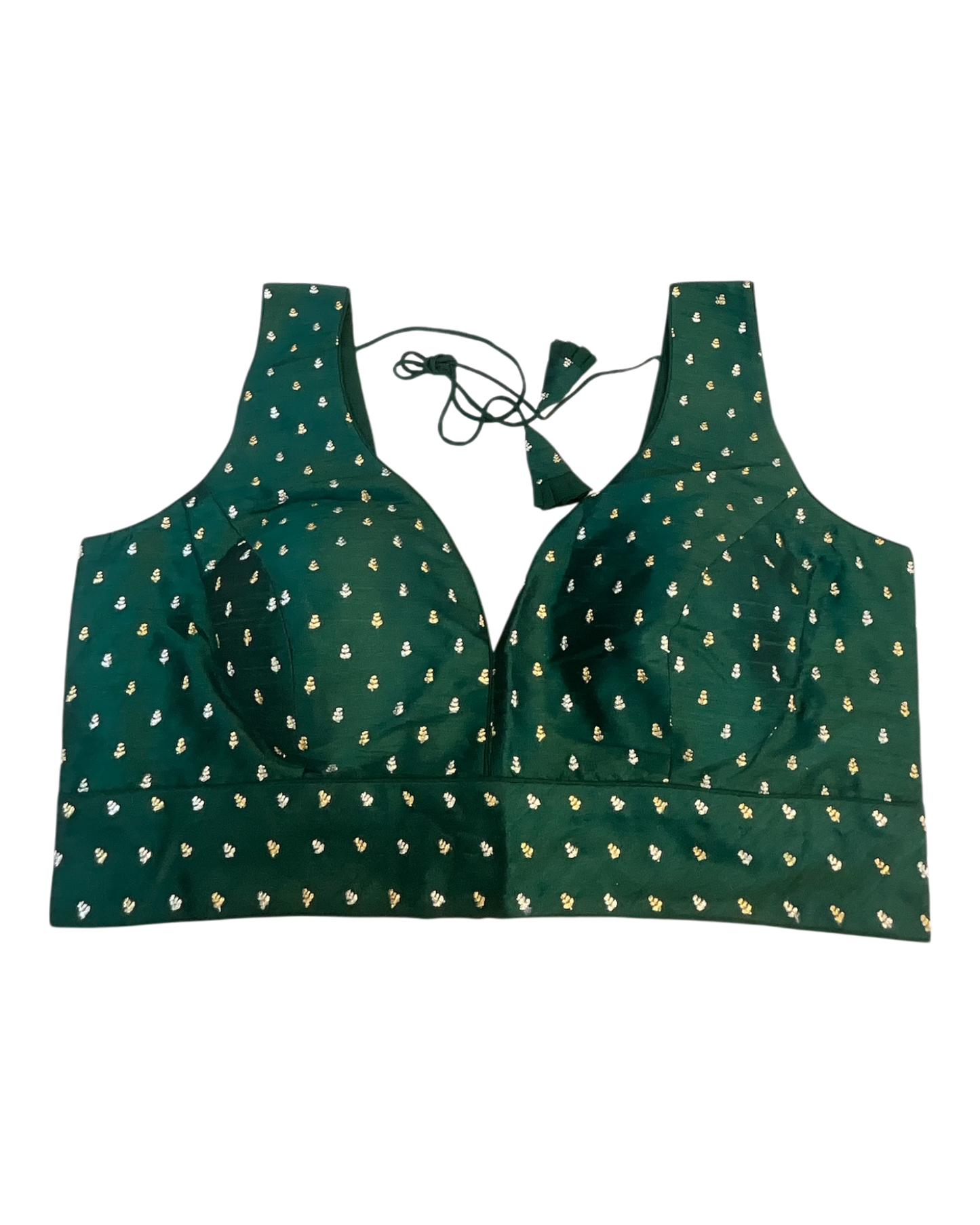 40" / UK 14 - Bottle Green - Silky Designer Saree blouse with cups,  Sleeveless - UK Stock - Quick Delivery - RNK - R717 KV