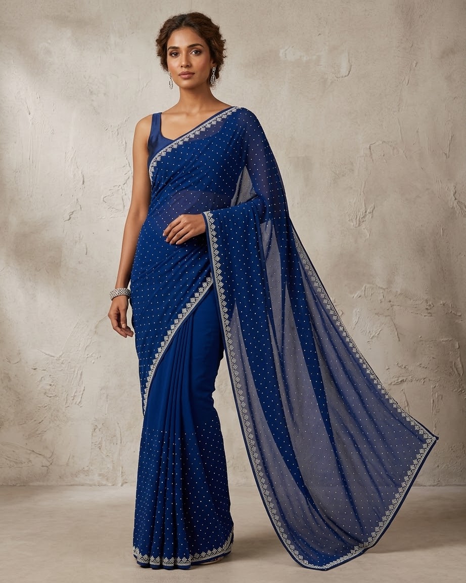 Navy Blue - Fancy Party Saree with Blouse Piece - UK stock - 24hr Dispatch - SP2625 VY