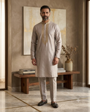Baby Pink - Pastel - Soft Cotton Silky Mens Kurta Set with Neck Thread Embroidery- Sangeet Mehendi Haldi - KCS1019 06KC26