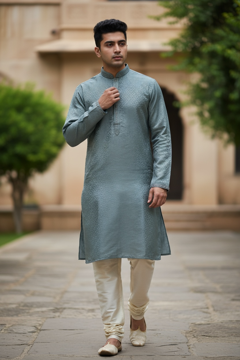 Sea Green - Banarasi Handloom Brocade Mens Indian Kurta set - UK Stock - Weddings / Walimas , Sangeet, Diwali, Eid, Mehndi / Henna - VEE2433 VR