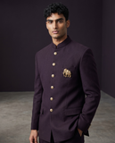 Size 40" Chest - Wine - PREMIUM Slim Fit Mens Jute BandhGala / Prince / Chinese Collar Jacket - Fantastic Fit - CS2603 TH