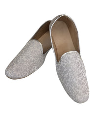 Very comfortable Silver / Light Grey Brocade Loafer Style Indian Mens shoes - Mojari, Khossay -  YD2305