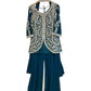 Turquoise Blue - Ladies Medium Length Top Palazzo Trousers Suit - Size 12 (38") - KTC250162 VK