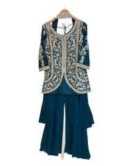 Turquoise Blue - Ladies Medium Length Top Palazzo Trousers Suit - Size 12 (38