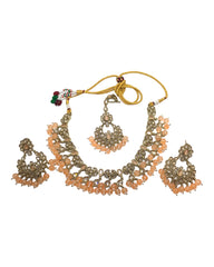 Peach - Large Antique Gold Finish Necklace set - Bollywood - Weddings - KAJ997 KP 0923