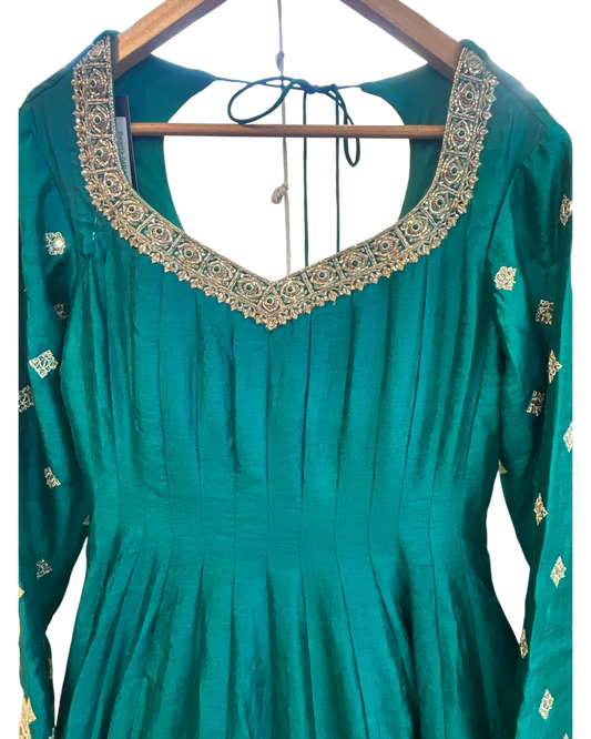 Size 10 (36") - Jade Green - Designer -  Ladies Long Top / Dress Anarkali Trousers Suit - VMK Swastik 04RA26