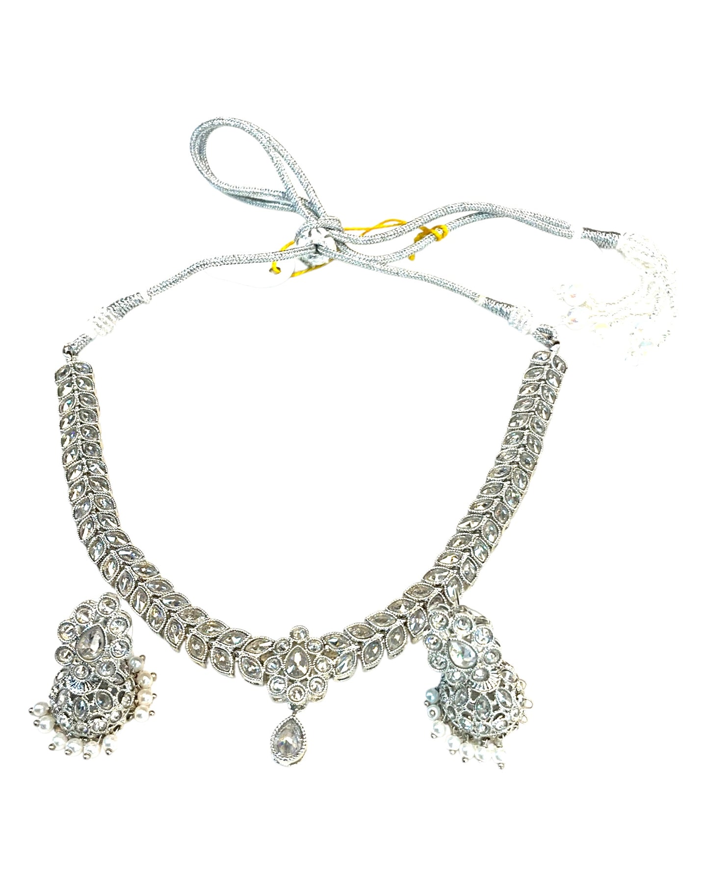 Clear / Silver - Small Size Silver Finish Necklace Set with Earrings - SJ05 08C25