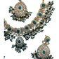 Teal / Bottle Green - Large - Antique Gold Finish Necklace Set with Earrings & Head Piece - AE2512 08KV25