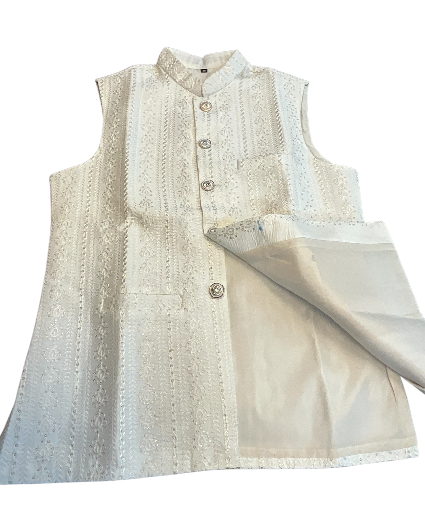Off White / Cream - All Over Embroidered - Mens Indian Waistcoat - UK Stock - 24 hr Dispatch - KCS4089 06KC26
