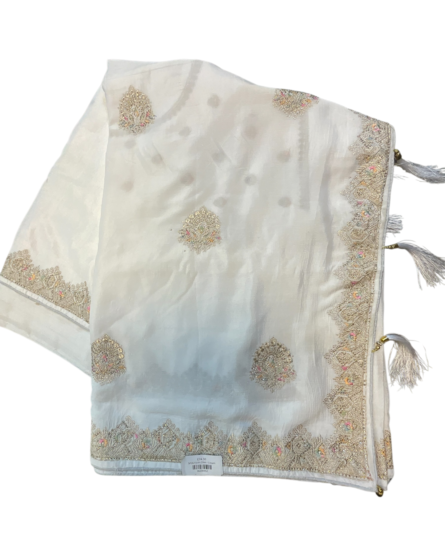 Cream - Saree with Thread / Stone Work and Blouse Piece - UK stock - 24hr Dispatch - SP2613 VY