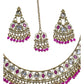 Fuchsia - Antique Gold Finish Necklace & Earrings Set - Bollywood - Weddings - DAJ547 11KV24