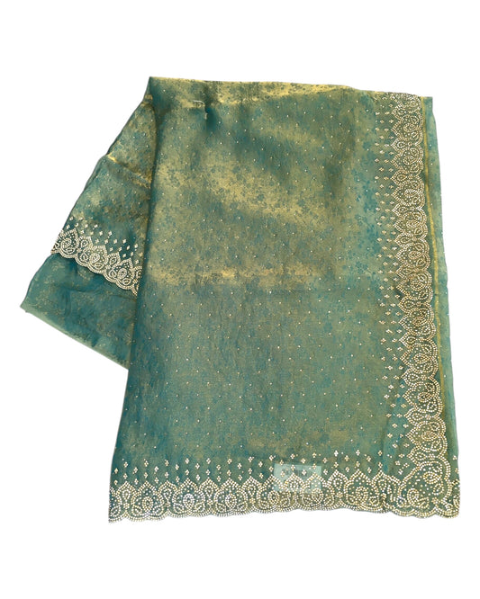 Sea Green - Self Print Crepe - Party Wear Embroidered Saree with Blouse Piece - SP2504022 TY