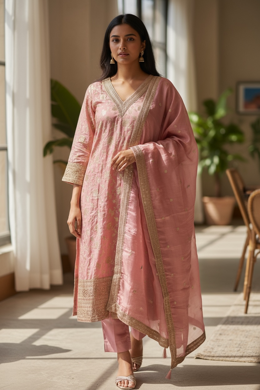 UK10 / 36" - Dusty Pink - Silky Ladies Trousers Suit - Sangeet / Henna / Temple - OC21177 TP