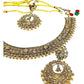Pearl / Neutral - Medium Size Antique Gold Finish Necklace Set with Earrings - SJ07 08KY25