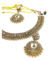 Pearl / Neutral - Medium Size Antique Gold Finish Necklace Set with Earrings - SJ07 08KY25