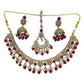 Magenta - Antique Gold Finish Necklace & Earrings Set - Bollywood - Weddings - KAJ1035 11KK24