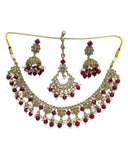 Magenta - Antique Gold Finish Necklace & Earrings Set - Bollywood - Weddings - KAJ1035 11KK24