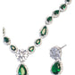 Green - American Diamond Style Silver Finish Small Size Necklace Set with Earrings - AE2422 11H24