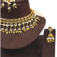 Gold / Neutral - Medium Size Antique Gold Finish Necklace Set with Earrings - HB1000  KY 0424